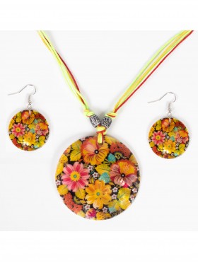 Fashion Flower Print Shell Necklace and Earrings Set
